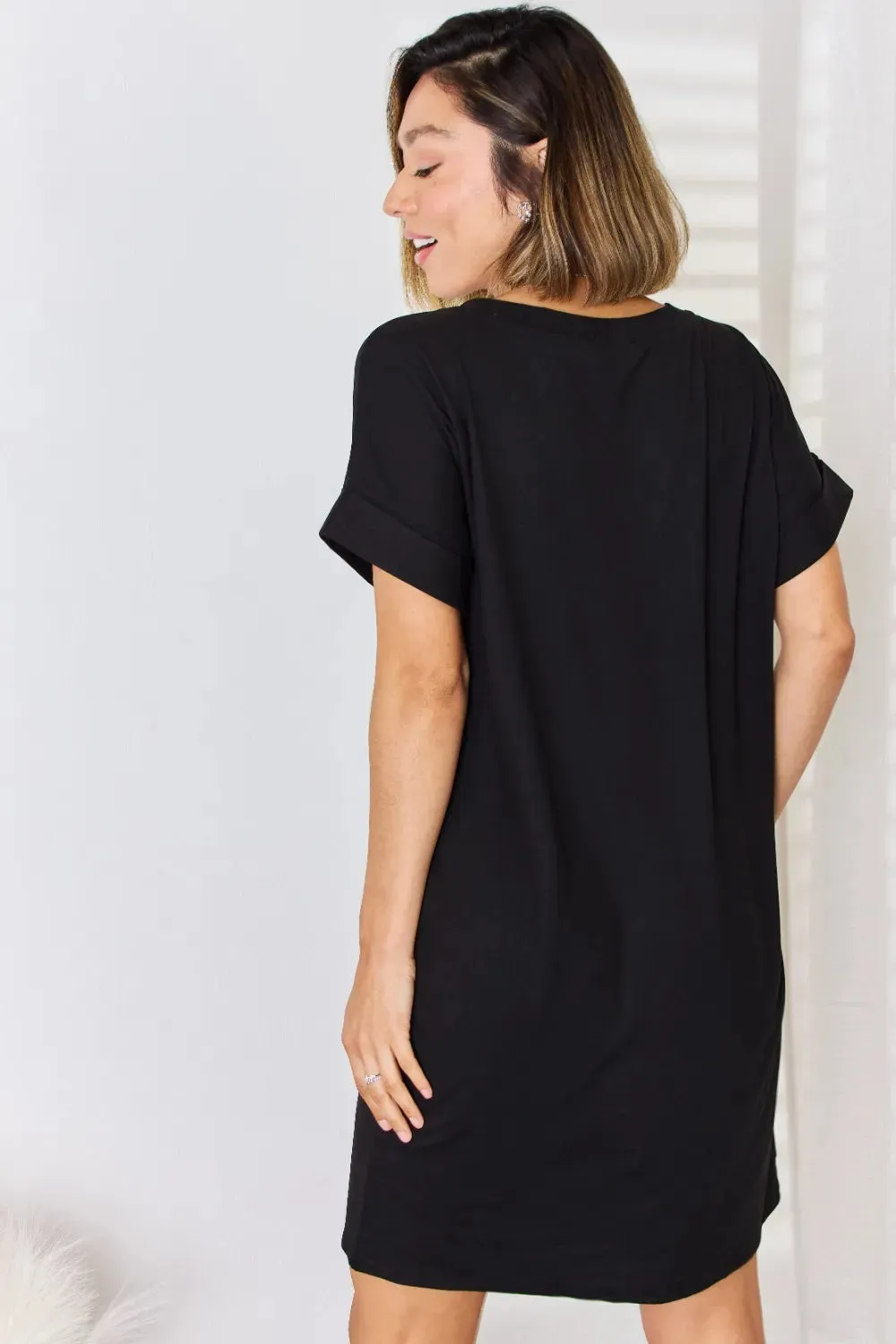 Zenana Full Size Rolled Short Sleeve V-Neck Dress sold by Gigi Laurent product image thumbnail 3