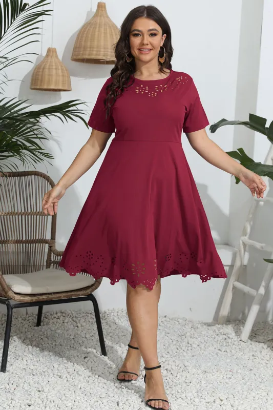 Plus Size Round Neck Openwork Dress sold by Gigi Laurent