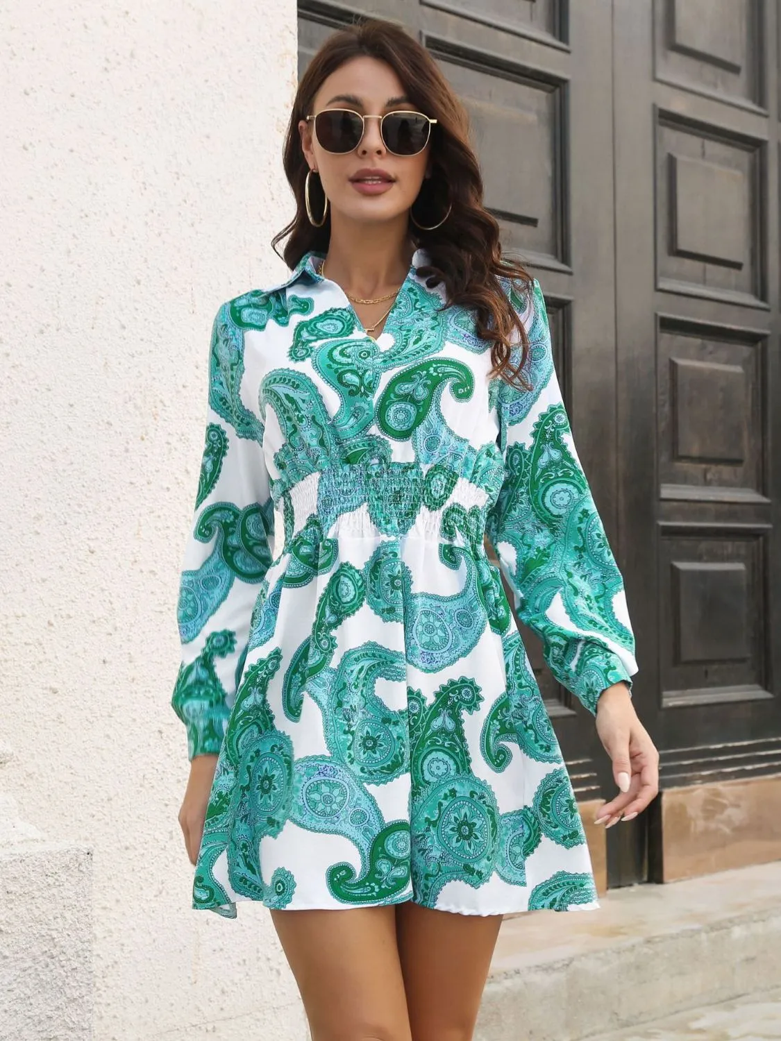 Paisley Print Johnny Collar Smocked Dress sold by Gigi Laurent product image thumbnail 4