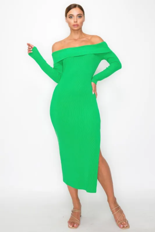 Off-shoulder Rib Midi Dress sold by Gigi Laurent
