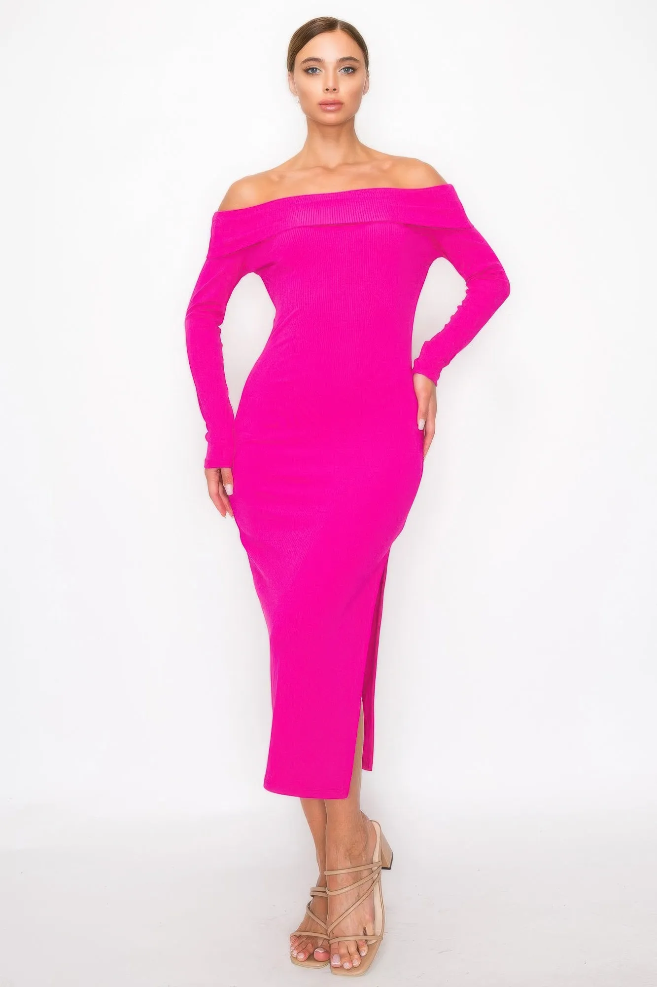 Off-shoulder Rib Midi Dress sold by Gigi Laurent