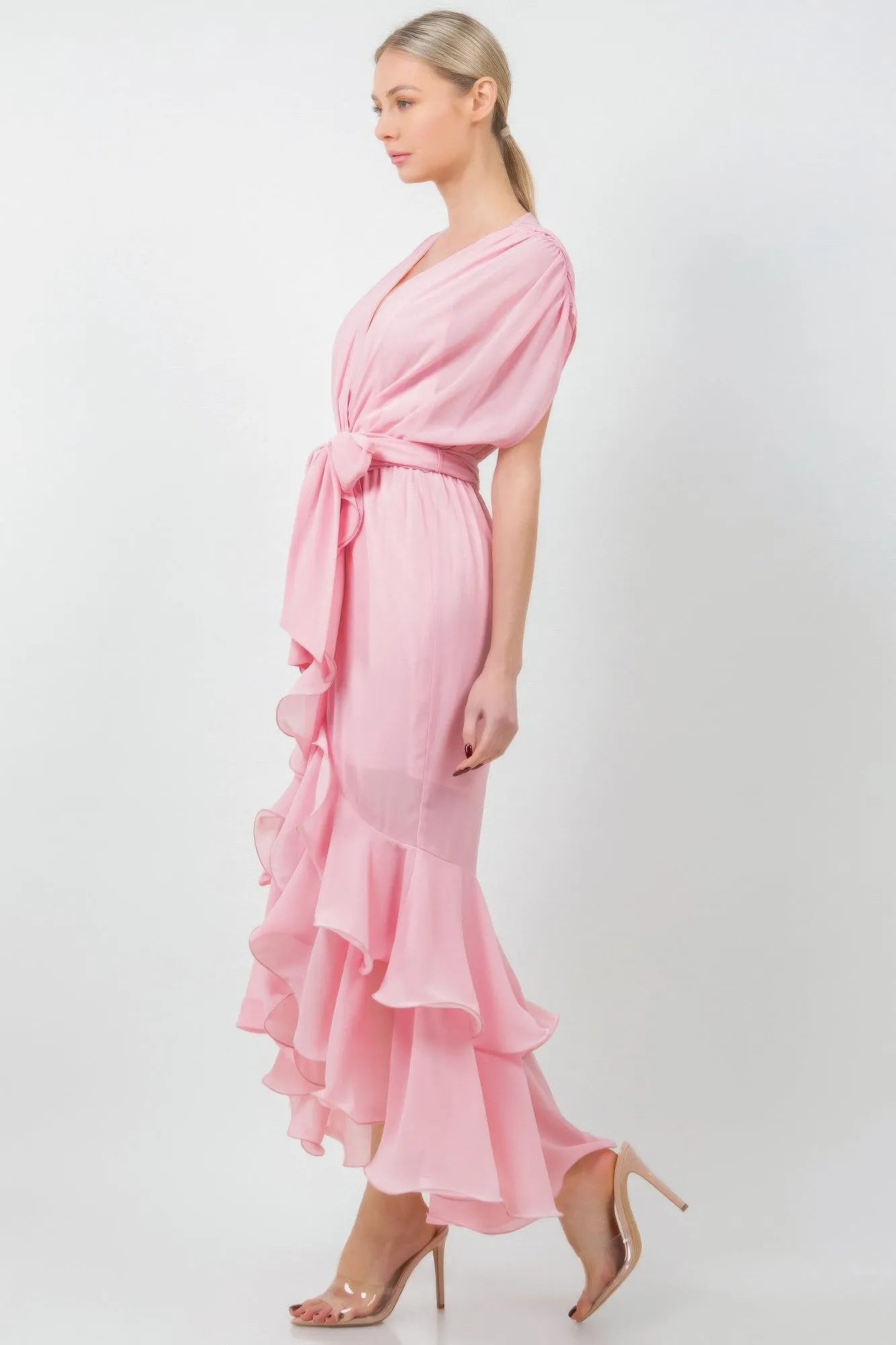 Solid Tie Waist Ruffle Midi Dress sold by Gigi Laurent product image thumbnail 4