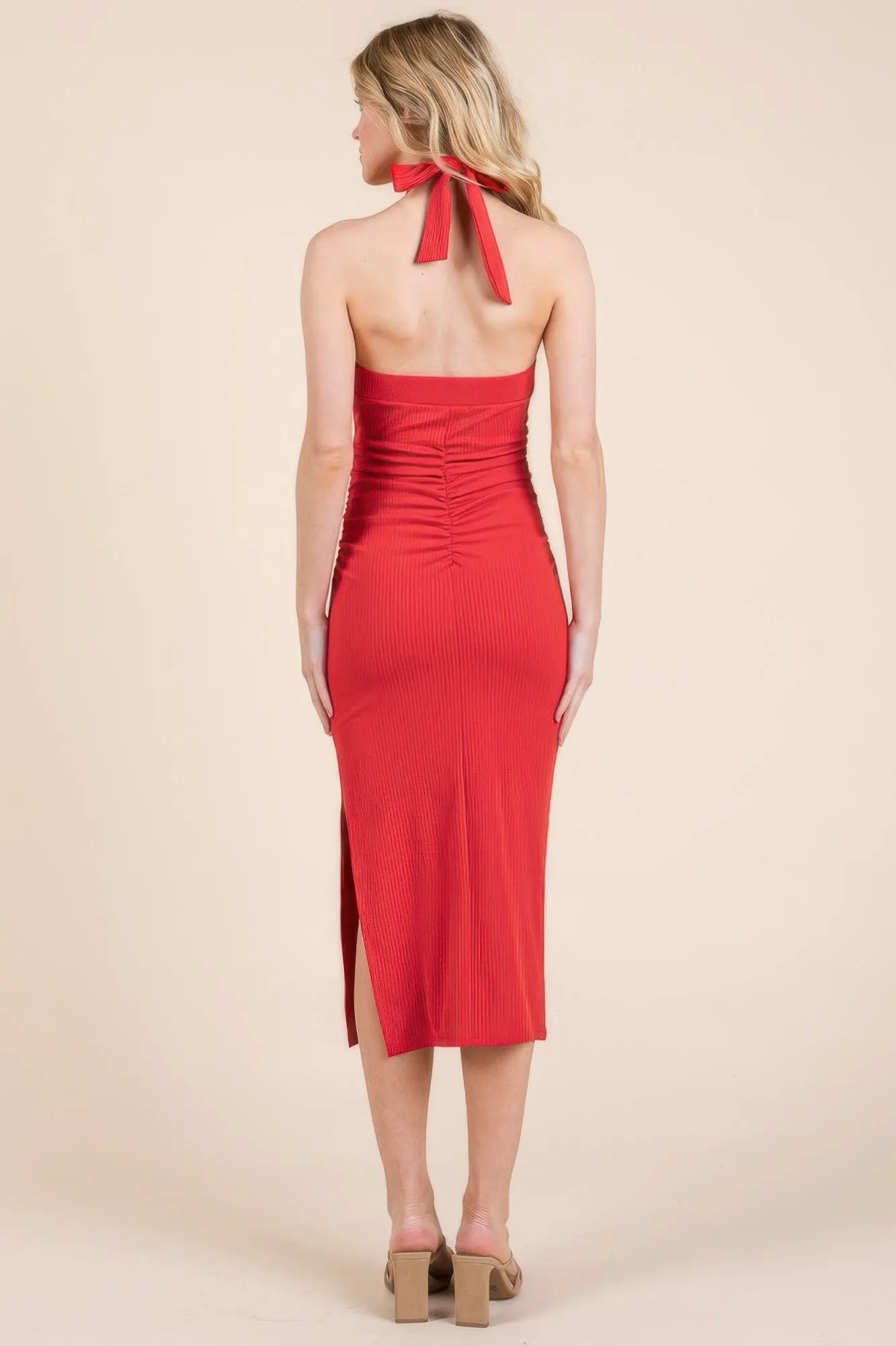 Halter Tied Criss-cross Midi Ribbed Dress sold by Gigi Laurent product image thumbnail 4
