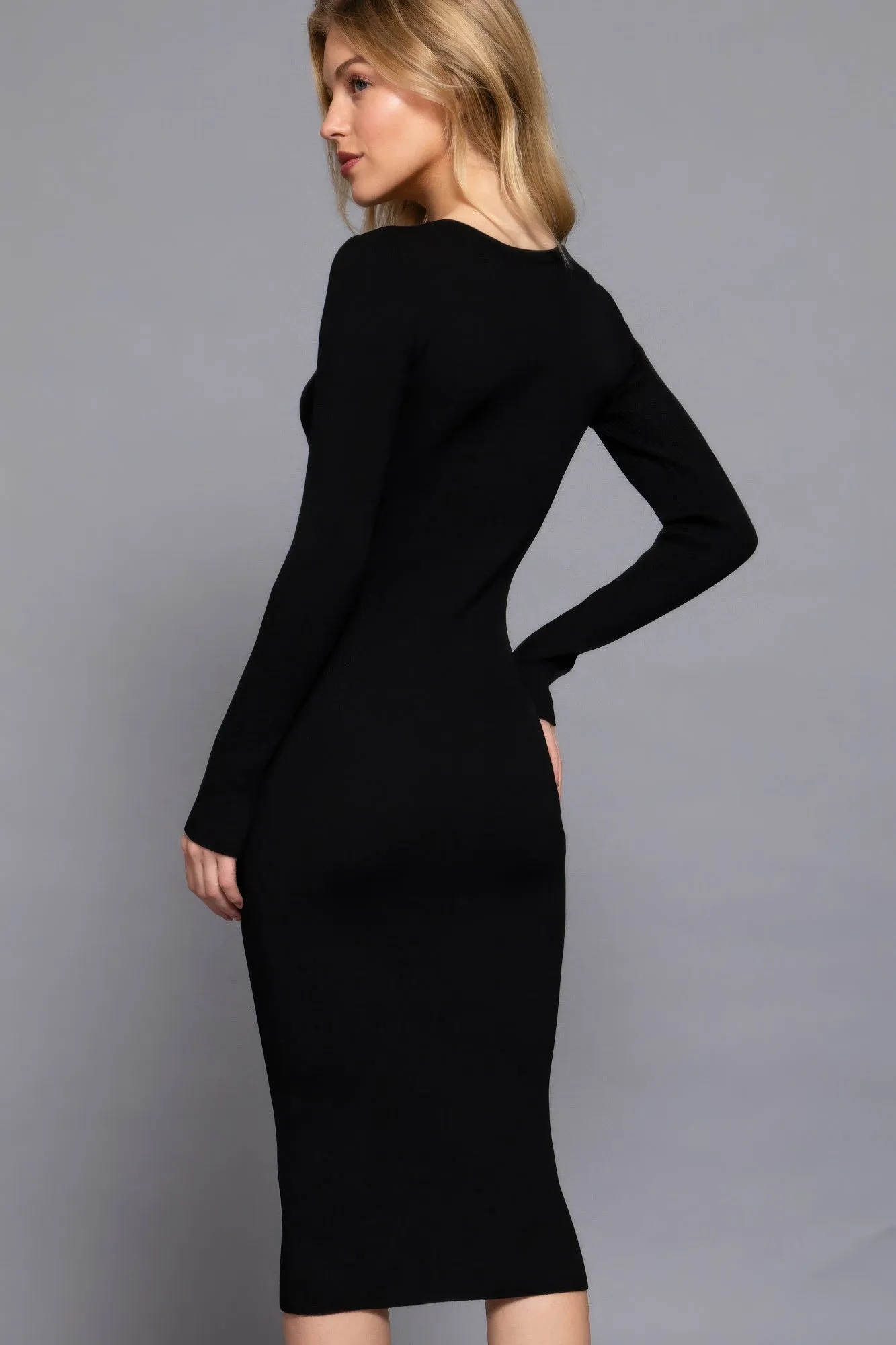 Henley Neck Midi Sweater Dress sold by Gigi Laurent product image thumbnail 4