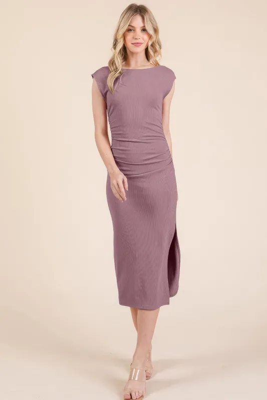 Cap Sleeve Boatneck Open Back Midi Dress sold by Gigi Laurent
