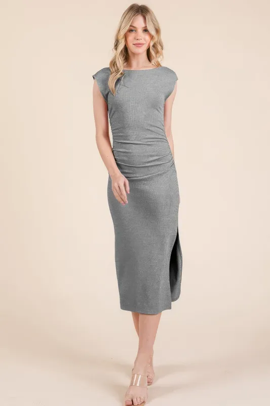 Cap Sleeve Boatneck Open Back Midi Dress sold by Gigi Laurent