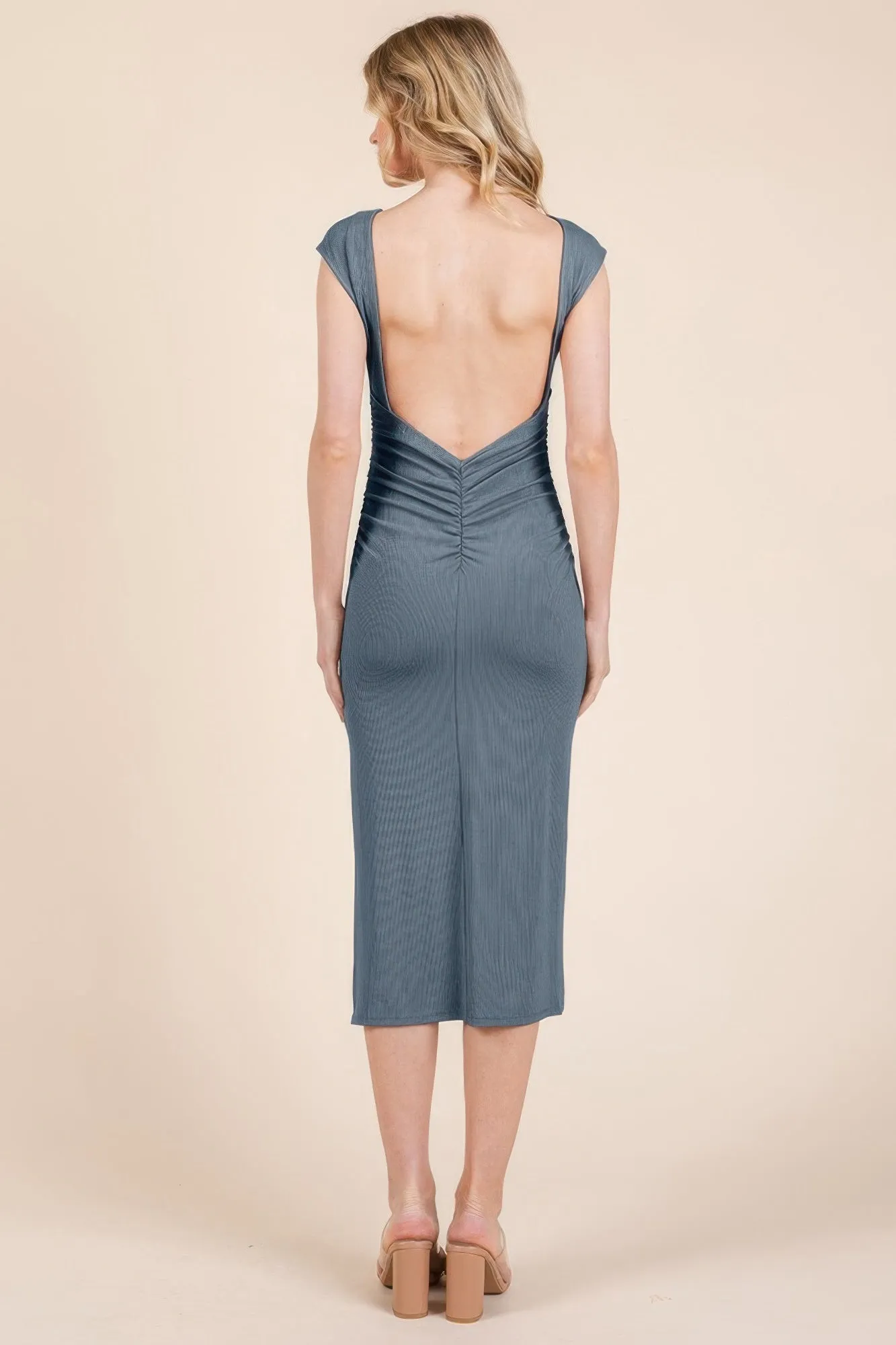 Cap Sleeve Boatneck Open Back Midi Dress sold by Gigi Laurent product image thumbnail 3