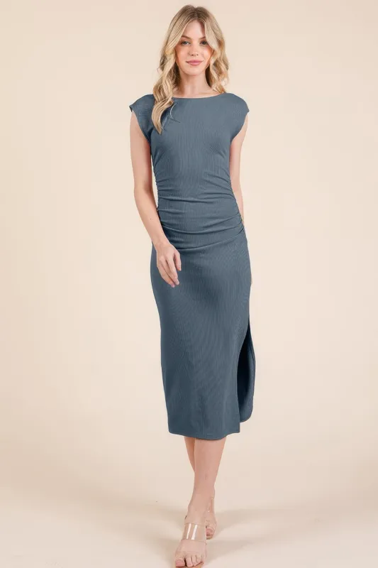Cap Sleeve Boatneck Open Back Midi Dress sold by Gigi Laurent