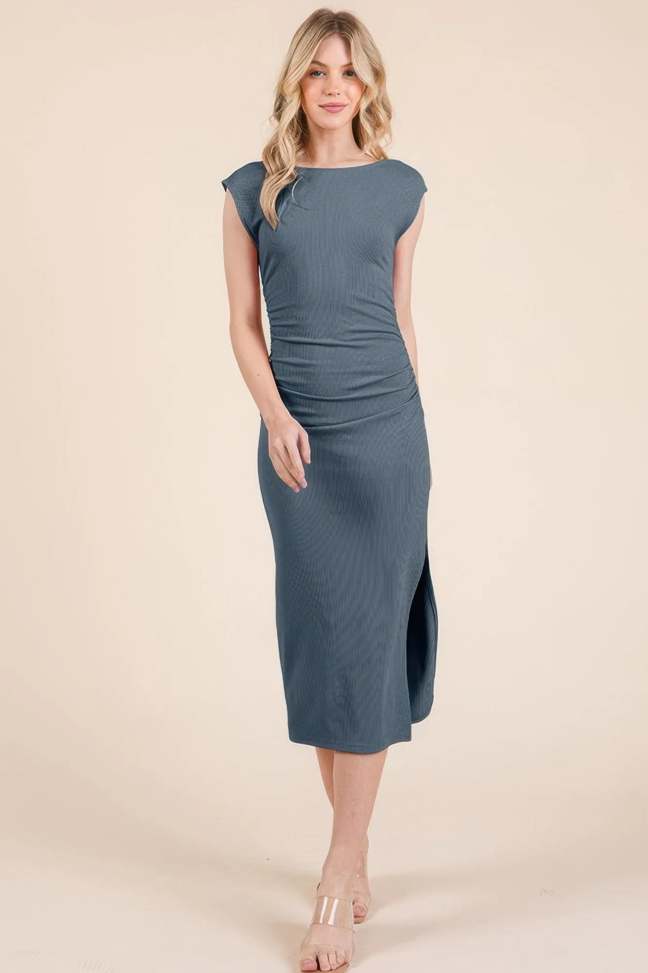 Cap Sleeve Boatneck Open Back Midi Dress sold by Gigi Laurent