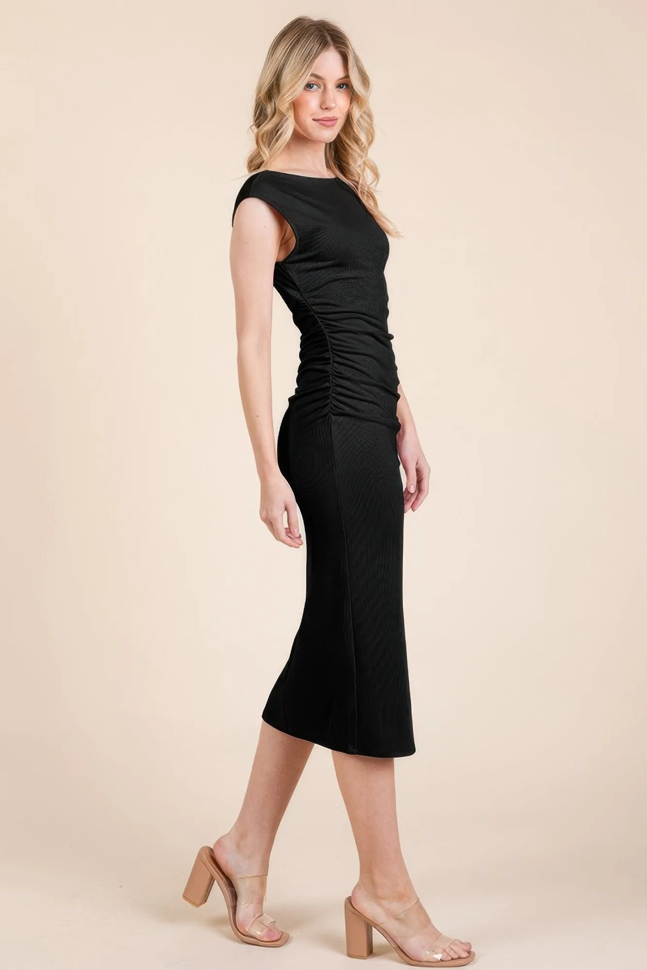 Cap Sleeve Boatneck Open Back Midi Dress sold by Gigi Laurent product image thumbnail 2