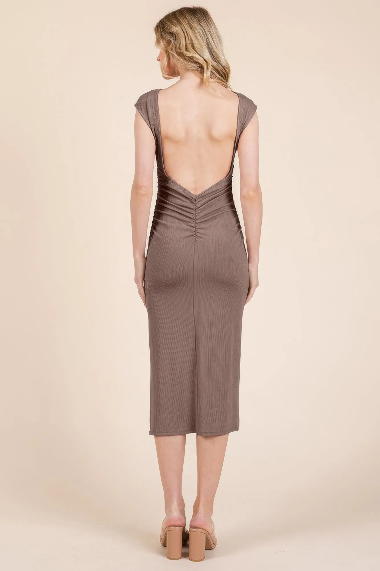 Cap Sleeve Boatneck Open Back Midi Dress sold by Gigi Laurent product image thumbnail 3