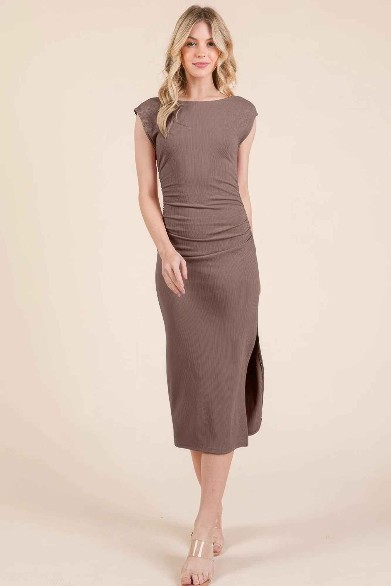 Cap Sleeve Boatneck Open Back Midi Dress sold by Gigi Laurent