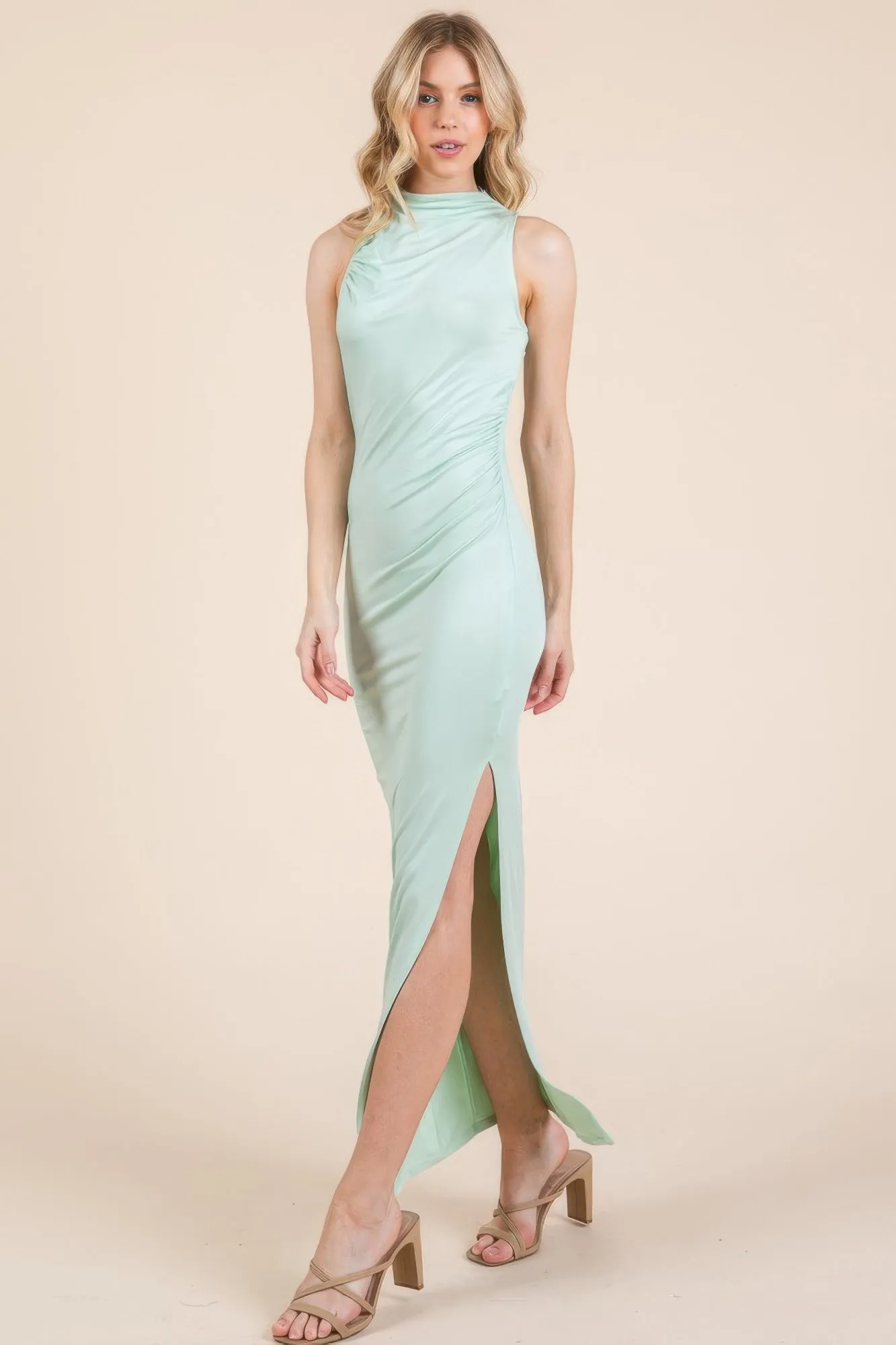 Back Cut Out Side Shirring Side Slit Maxi Dress sold by Gigi Laurent product image thumbnail 2