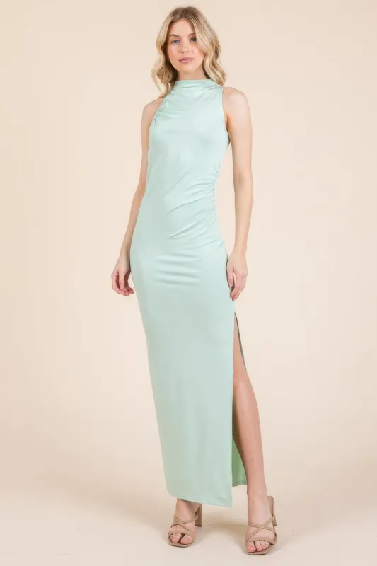 Back Cut Out Side Shirring Side Slit Maxi Dress sold by Gigi Laurent