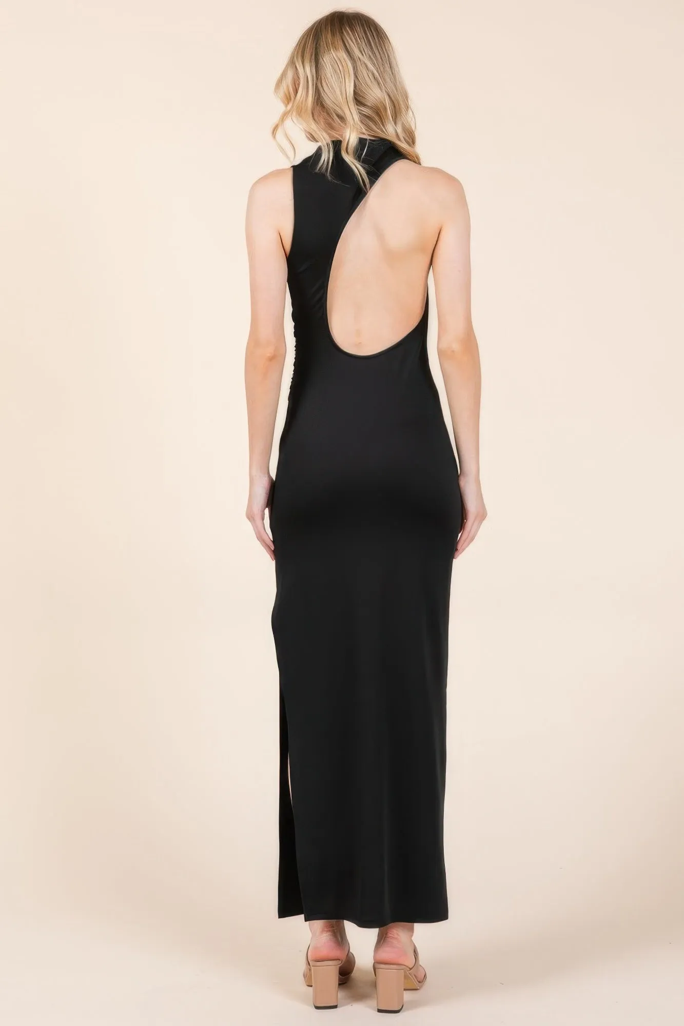 Back Cut Out Side Shirring Side Slit Maxi Dress sold by Gigi Laurent product image thumbnail 4