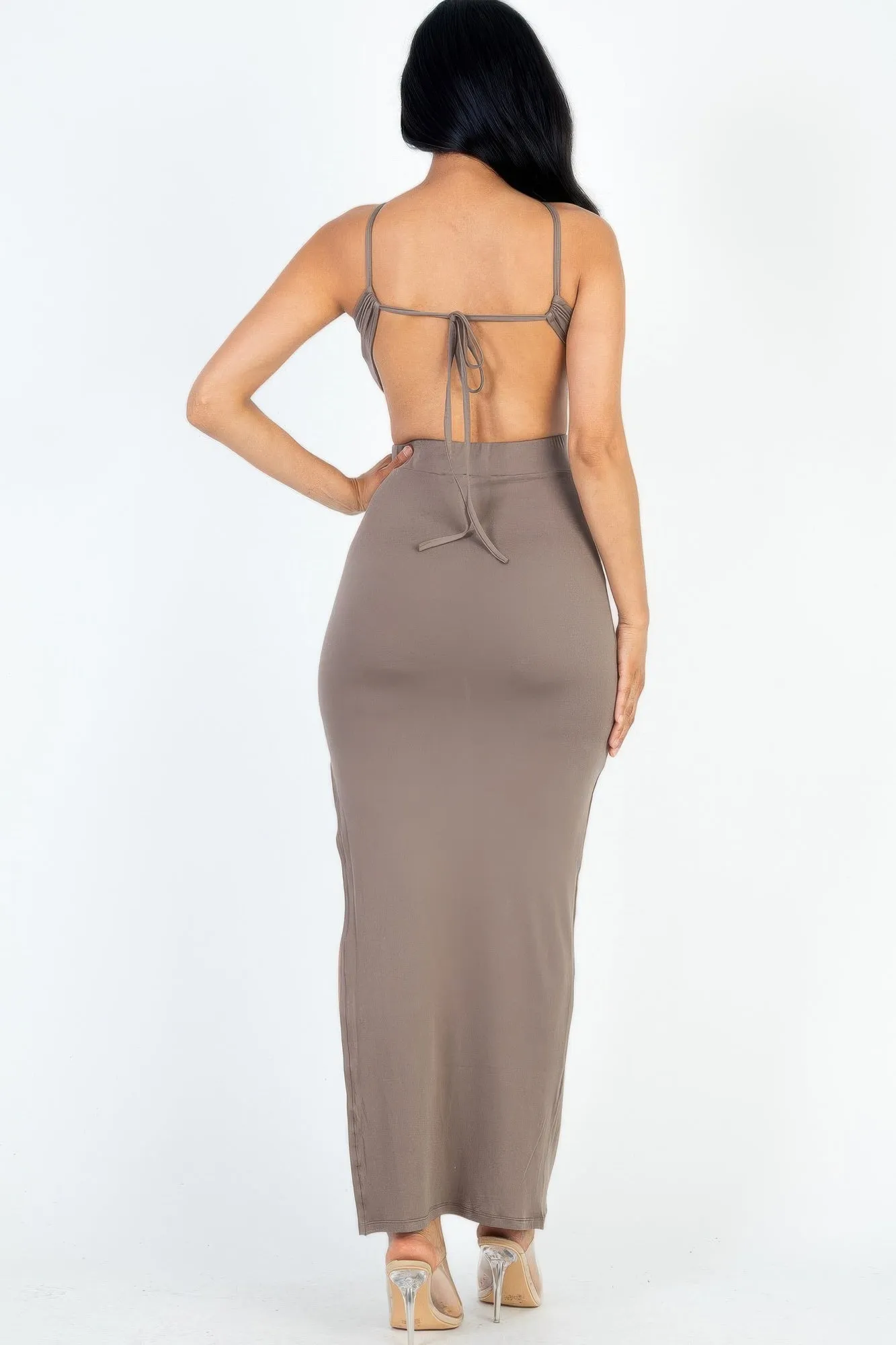 Tie Backless Split Thigh Maxi Dress sold by Gigi Laurent product image thumbnail 5