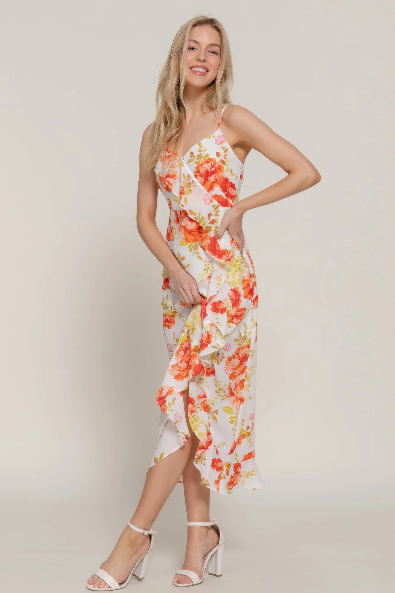 Floral Print Ruffle Slip Midi Dress sold by Gigi Laurent product image thumbnail 3
