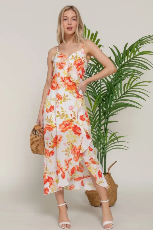 Floral Print Ruffle Slip Midi Dress sold by Gigi Laurent