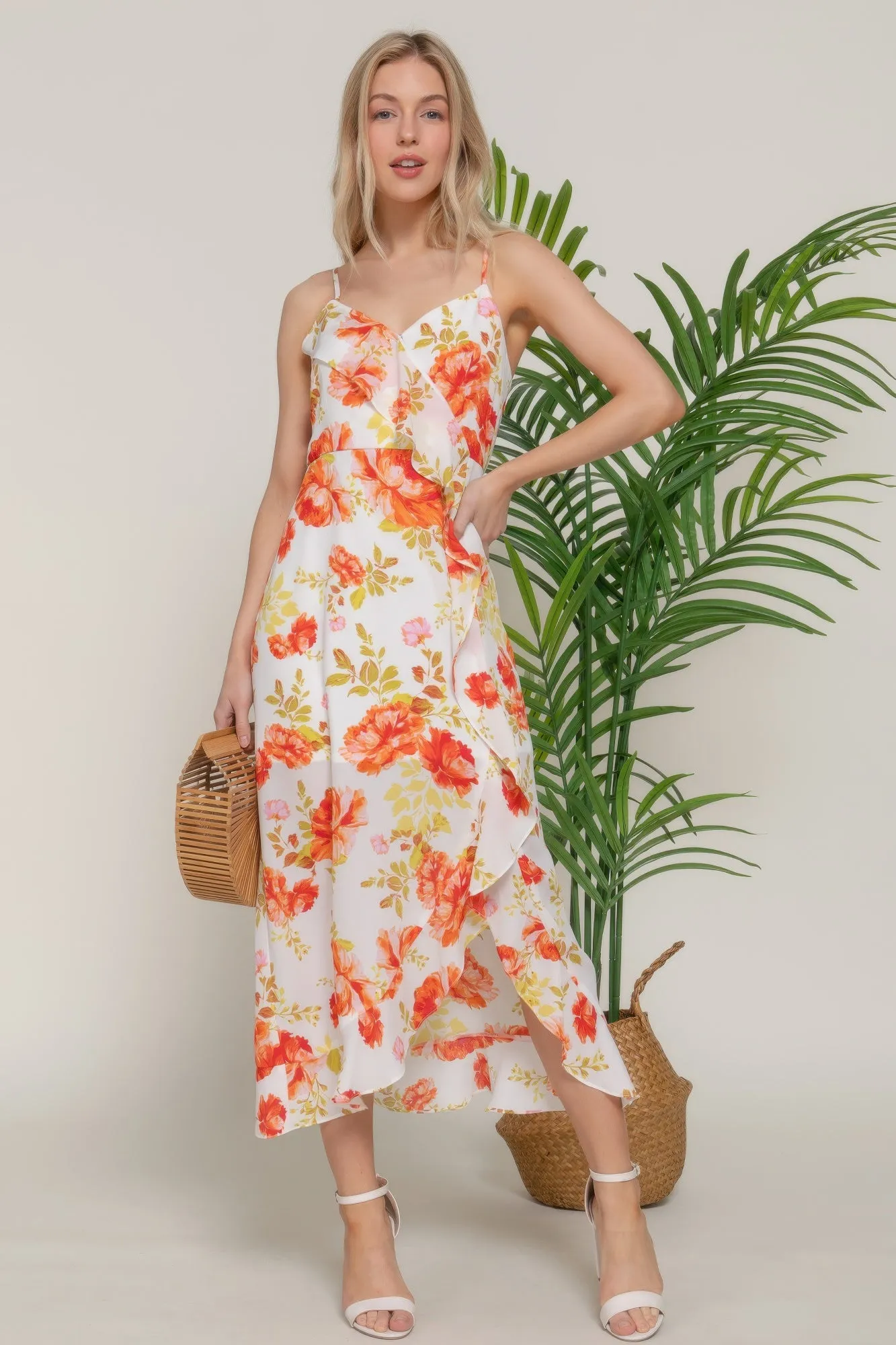 Floral Print Ruffle Slip Midi Dress sold by Gigi Laurent
