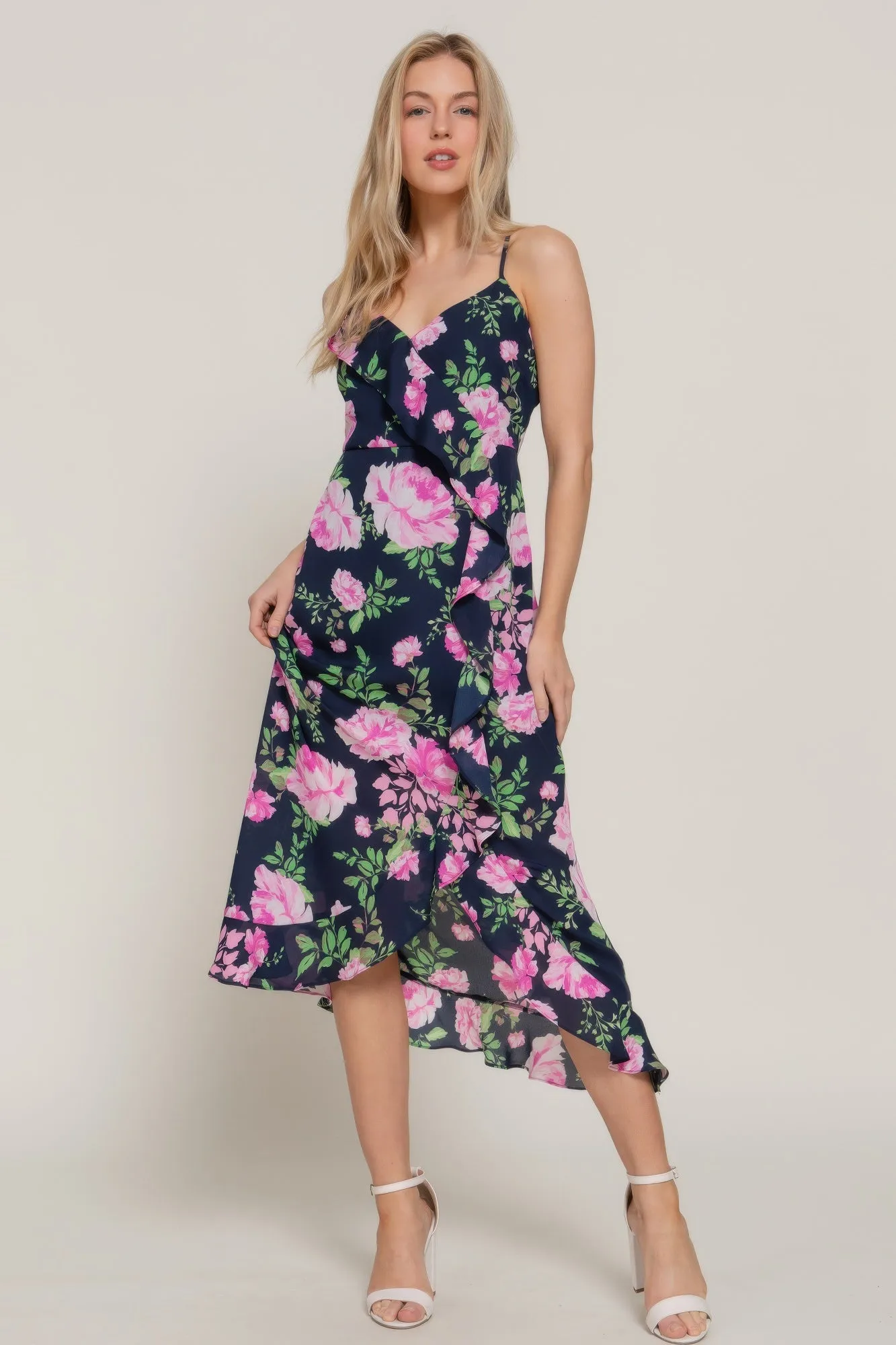 Floral Print Ruffle Slip Midi Dress sold by Gigi Laurent product image thumbnail 2