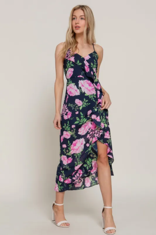 Floral Print Ruffle Slip Midi Dress sold by Gigi Laurent