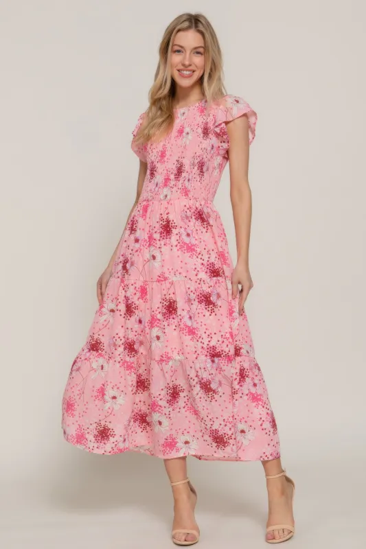 Ruffl Slv Smocked Floral Print Dresss sold by Gigi Laurent