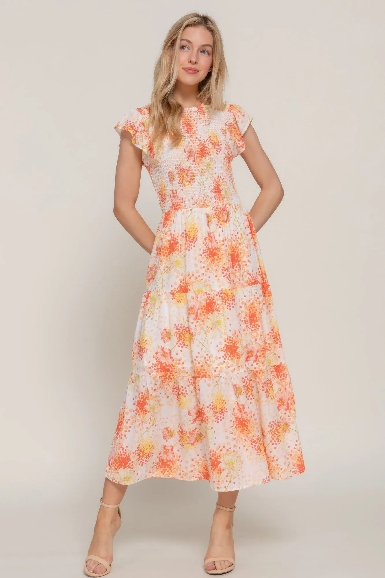 Ruffl Slv Smocked Floral Print Dresss sold by Gigi Laurent