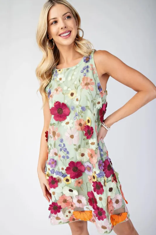 3d Floral Embroidered Sleeveless Mini Dress sold by Gigi Laurent