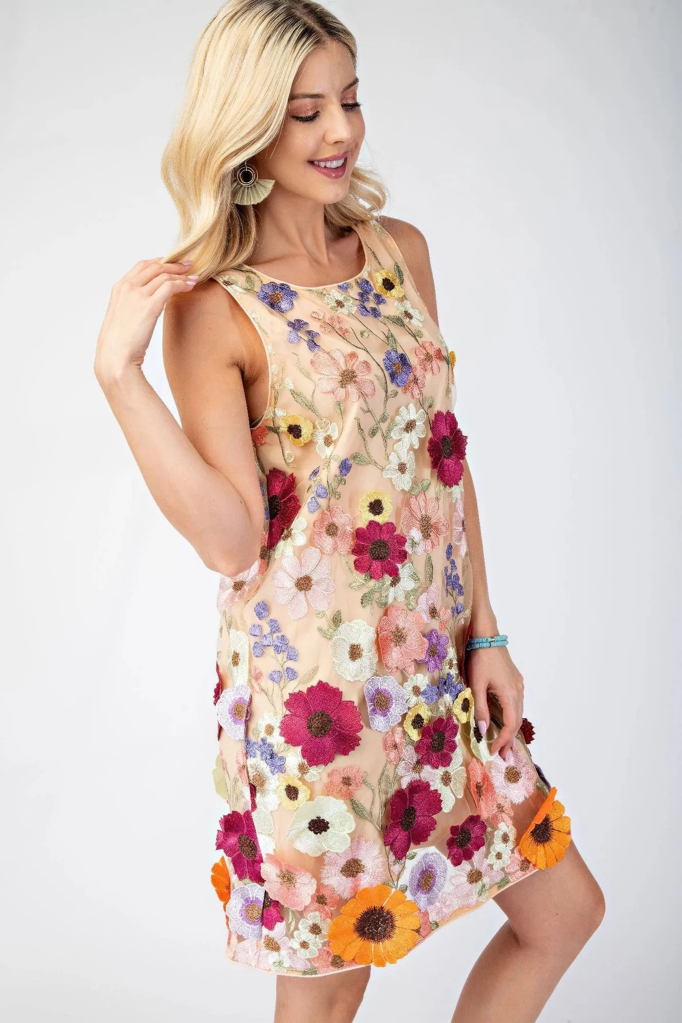 3d Floral Embroidered Sleeveless Mini Dress sold by Gigi Laurent product image thumbnail 4