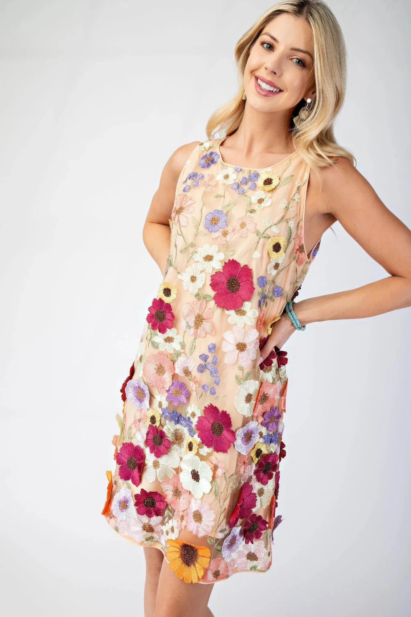 3d Floral Embroidered Sleeveless Mini Dress sold by Gigi Laurent product image thumbnail 3