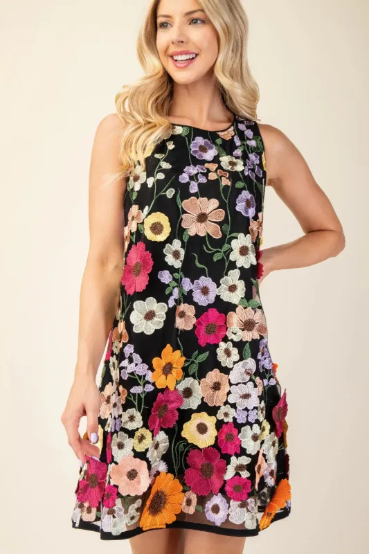3d Floral Embroidered Sleeveless Mini Dress sold by Gigi Laurent