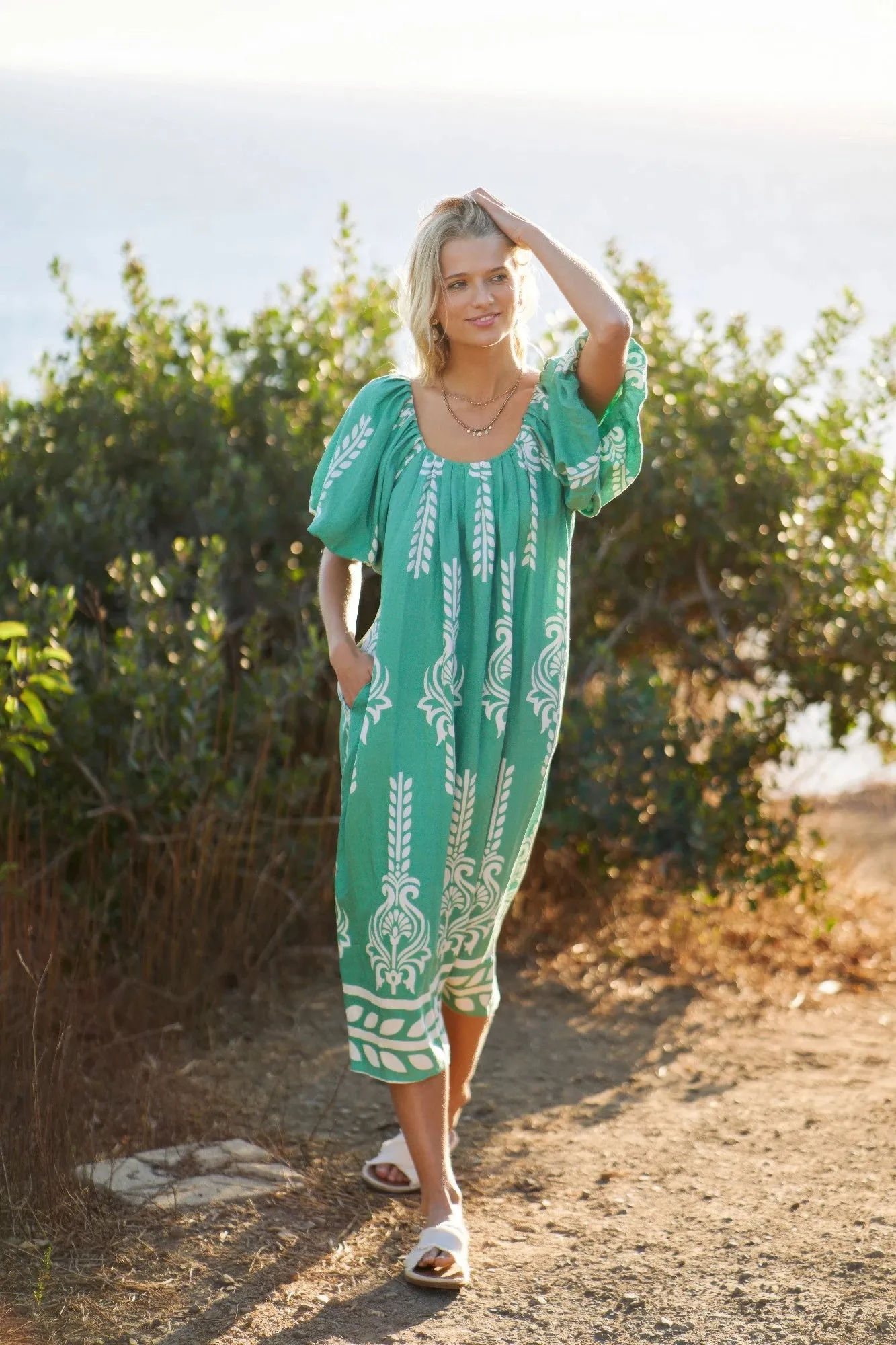 Printed Midi Dress With Short Puff Sleeves sold by Gigi Laurent product image thumbnail 3