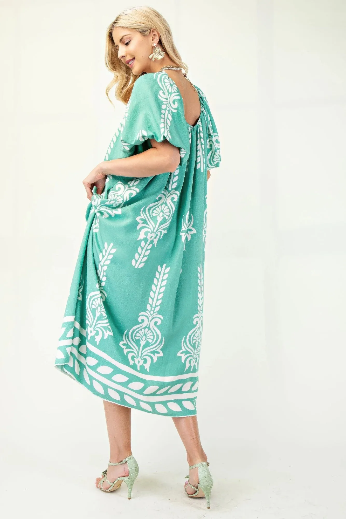 Printed Midi Dress With Short Puff Sleeves sold by Gigi Laurent product image thumbnail 5