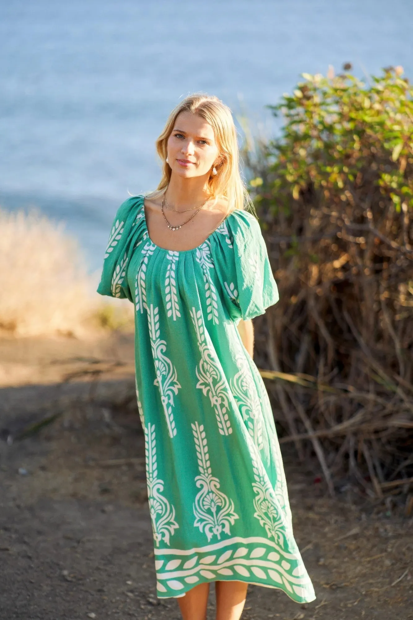 Printed Midi Dress With Short Puff Sleeves sold by Gigi Laurent