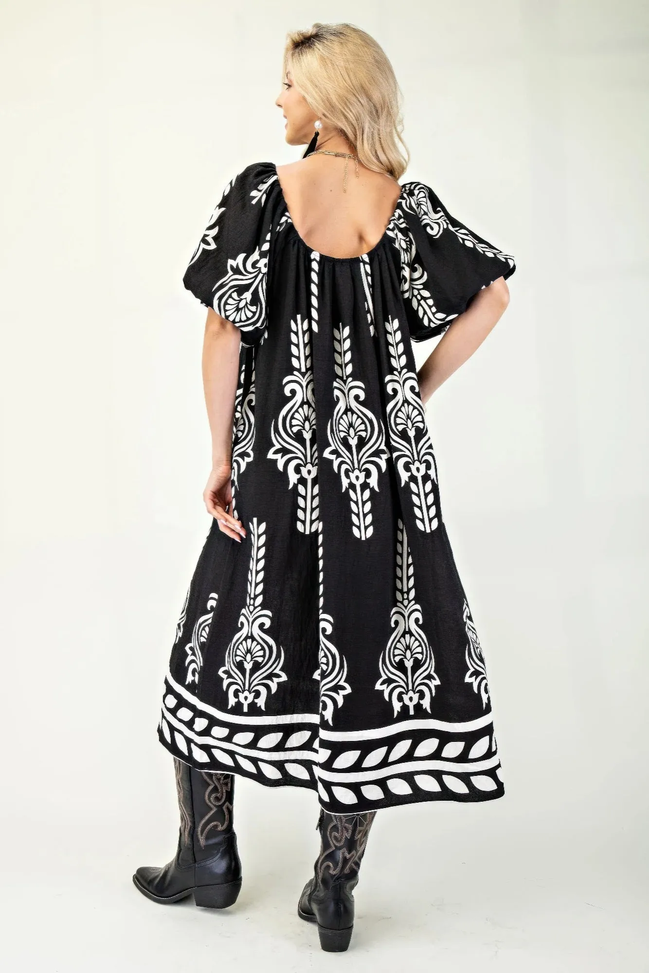 Printed Midi Dress With Short Puff Sleeves sold by Gigi Laurent product image thumbnail 5