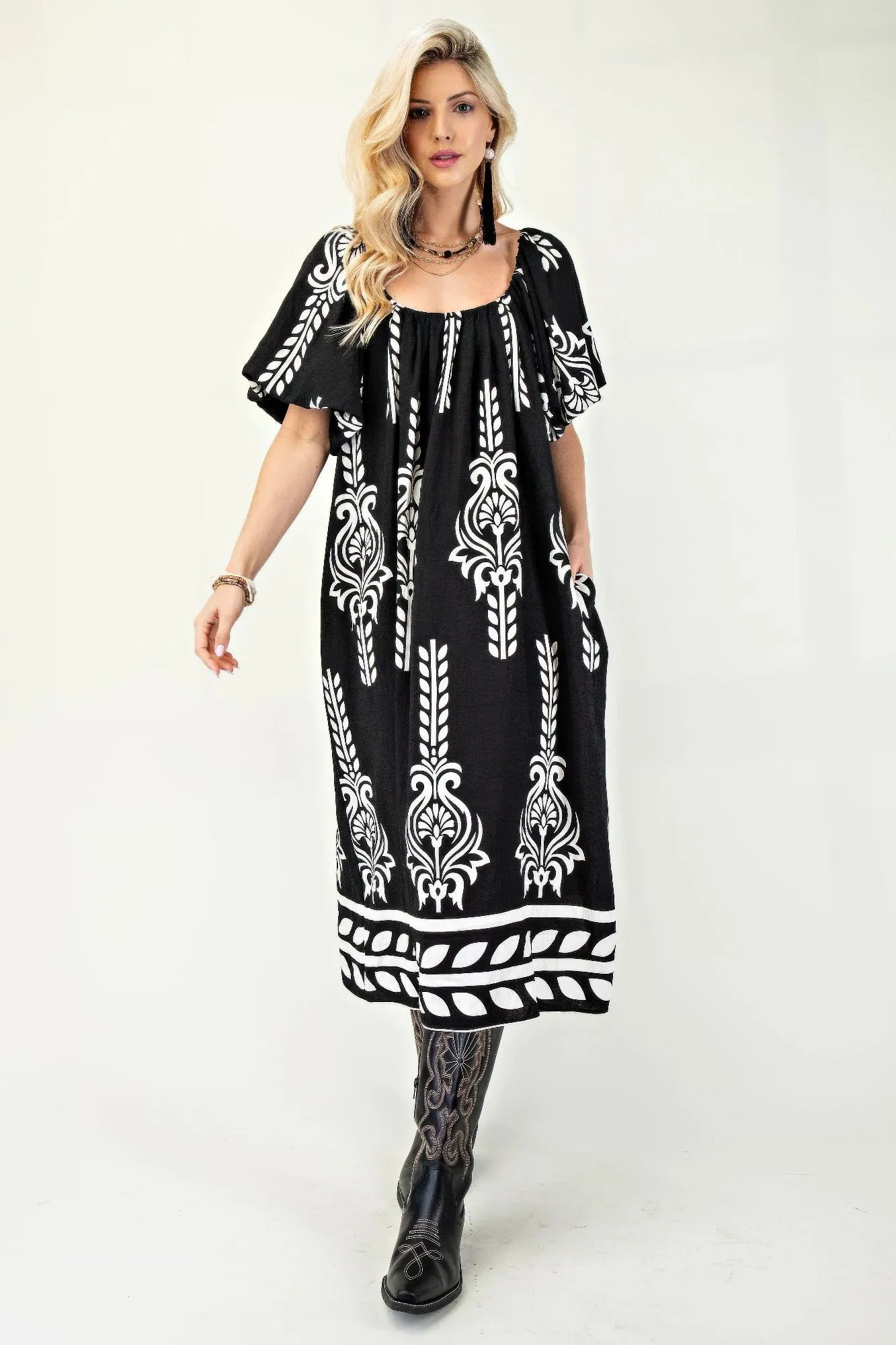 Printed Midi Dress With Short Puff Sleeves sold by Gigi Laurent product image thumbnail 3