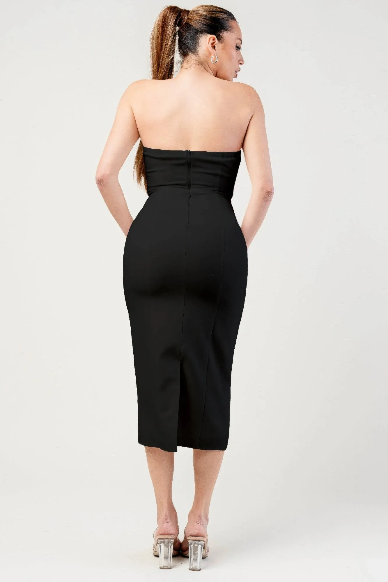 Thick Stretch Woven Sweetheart Neck Tube Midi Dress With Pocket Flap sold by Gigi Laurent product image thumbnail 2