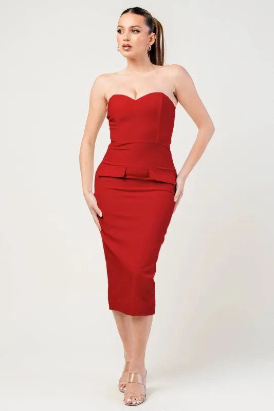 Thick Stretch Woven Sweetheart Neck Tube Midi Dress With Pocket Flap sold by Gigi Laurent