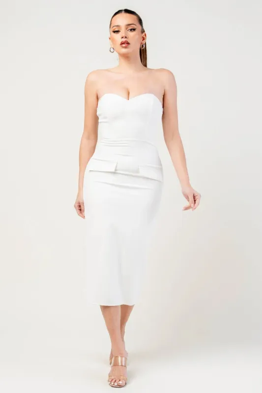 Thick Stretch Woven Sweetheart Neck Tube Midi Dress With Pocket Flap sold by Gigi Laurent