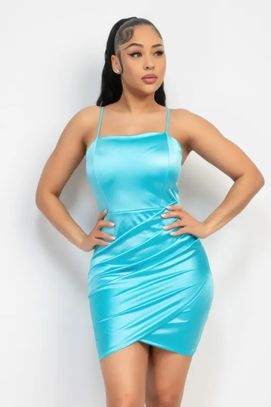 Overlapping Hem Shirred Satin Dress sold by Gigi Laurent