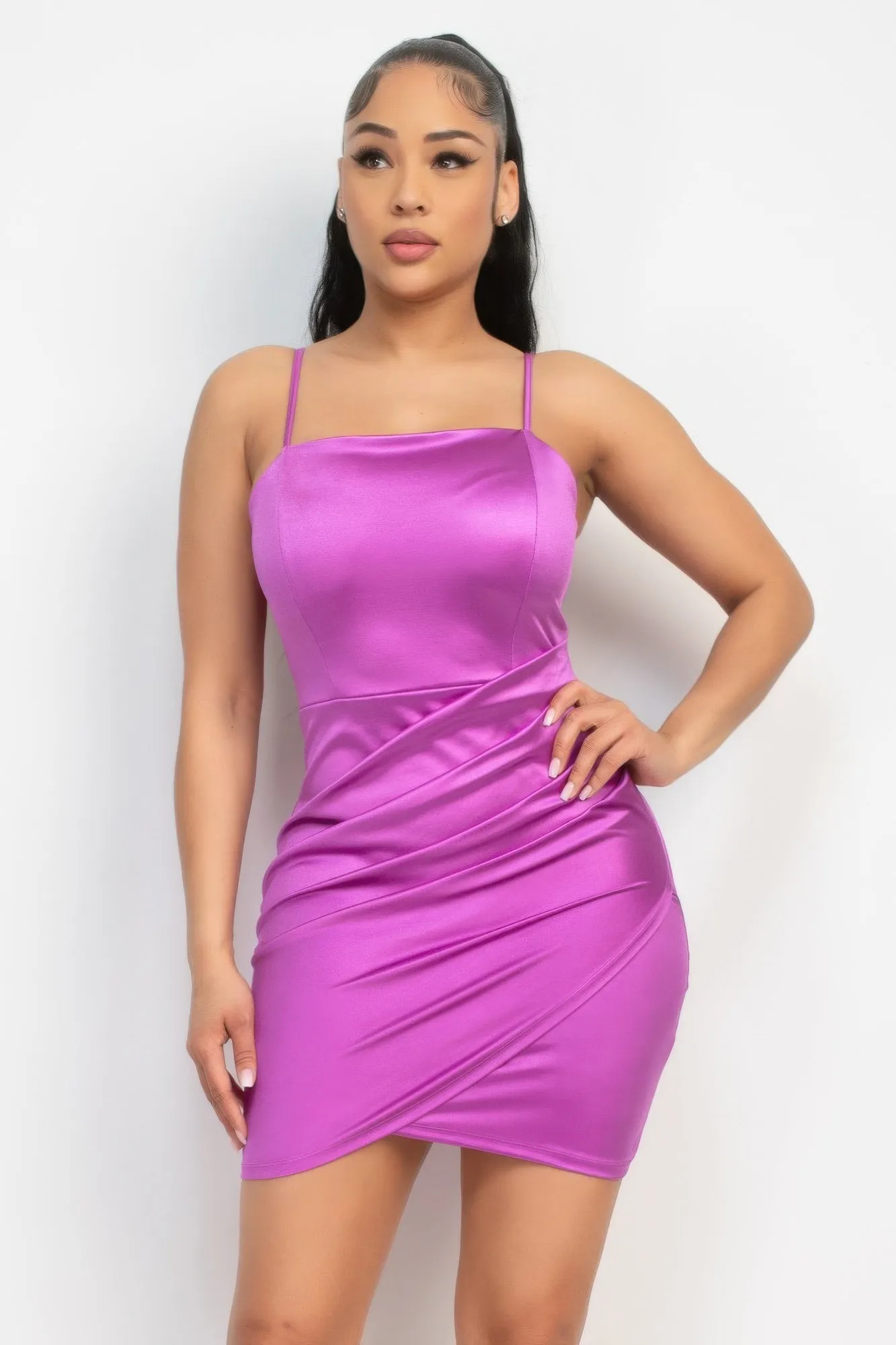Overlapping Hem Shirred Satin Dress sold by Gigi Laurent