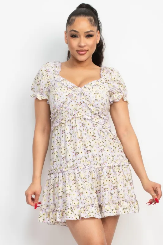 Ruffled Floral Puff Sleeve Dress sold by Gigi Laurent