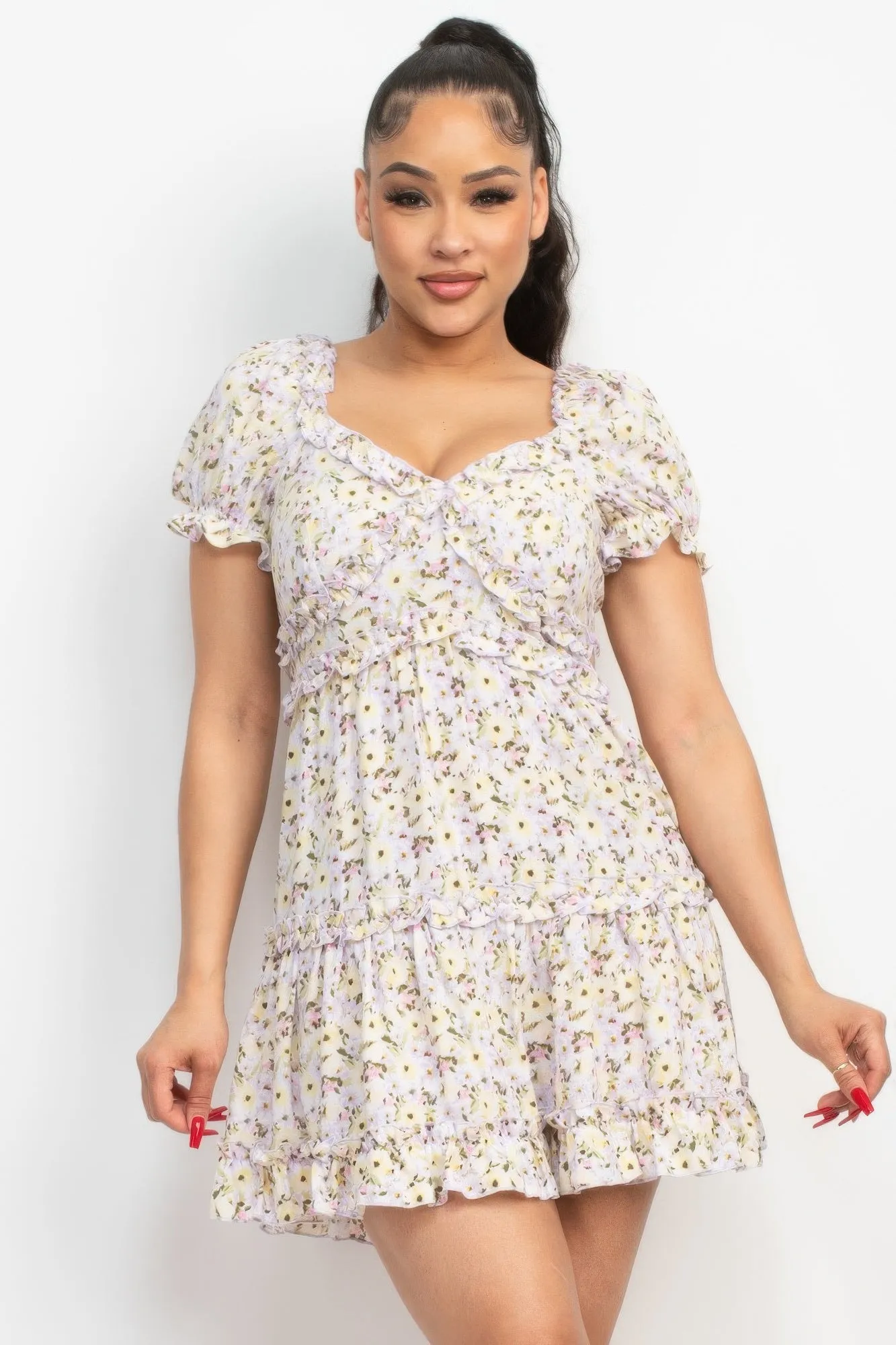 Ruffled Floral Puff Sleeve Dress sold by Gigi Laurent