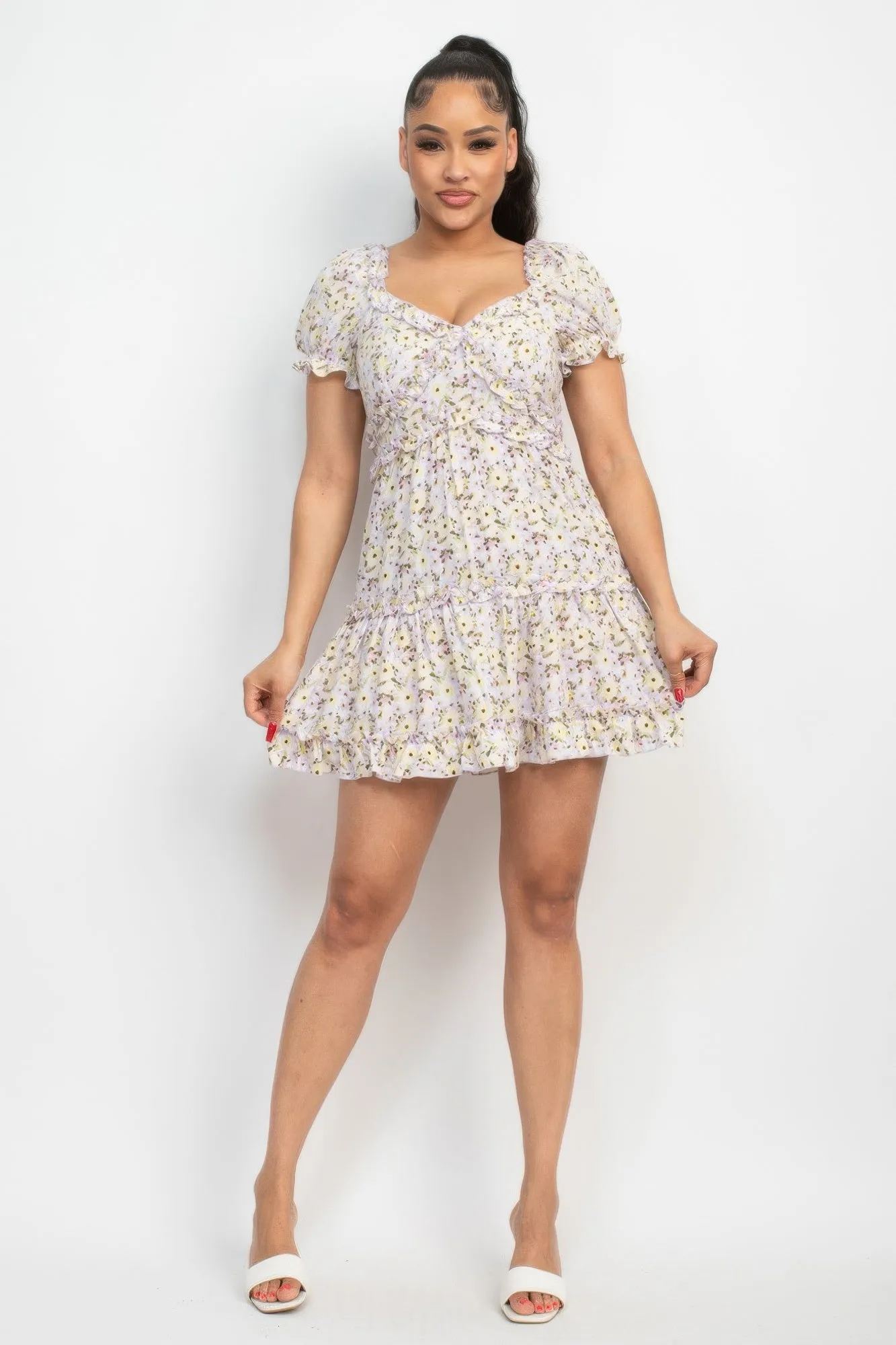 Ruffled Floral Puff Sleeve Dress sold by Gigi Laurent product image thumbnail 2