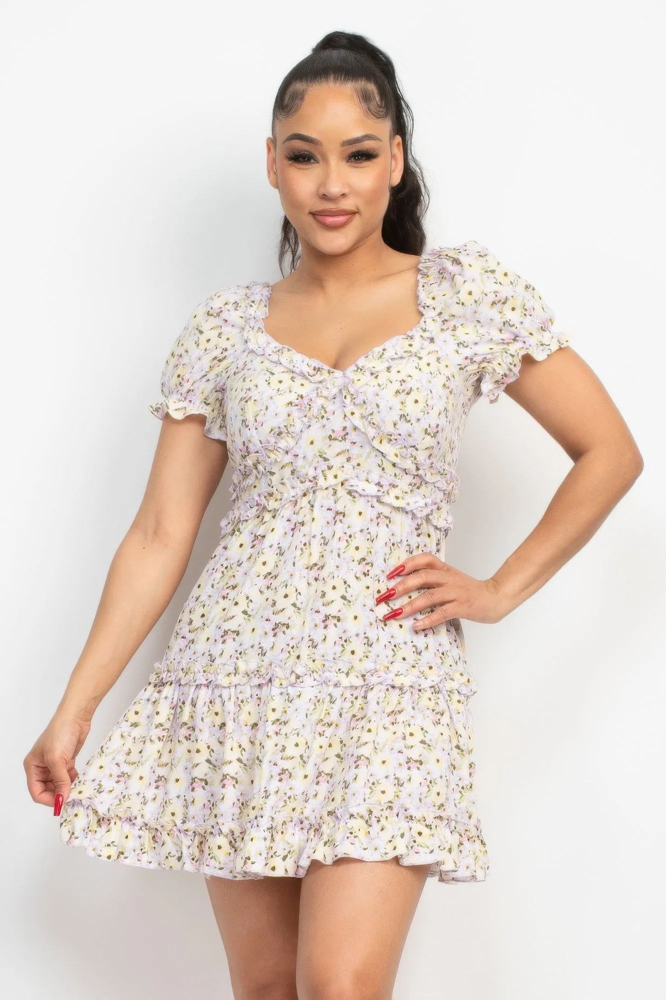 Ruffled Floral Puff Sleeve Dress sold by Gigi Laurent product image thumbnail 3