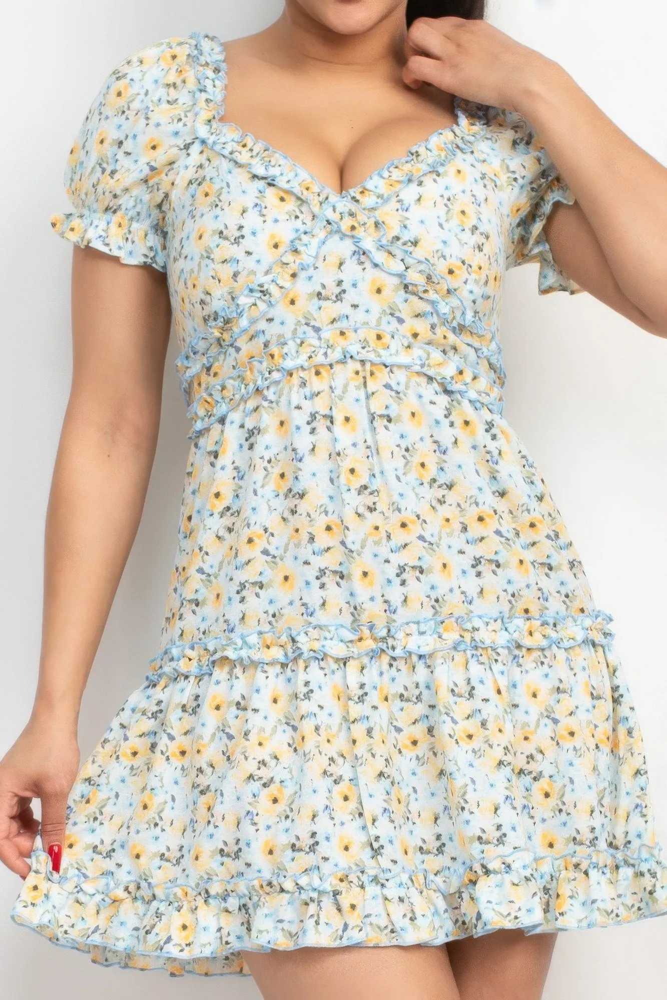 Ruffled Floral Puff Sleeve Dress sold by Gigi Laurent product image thumbnail 4