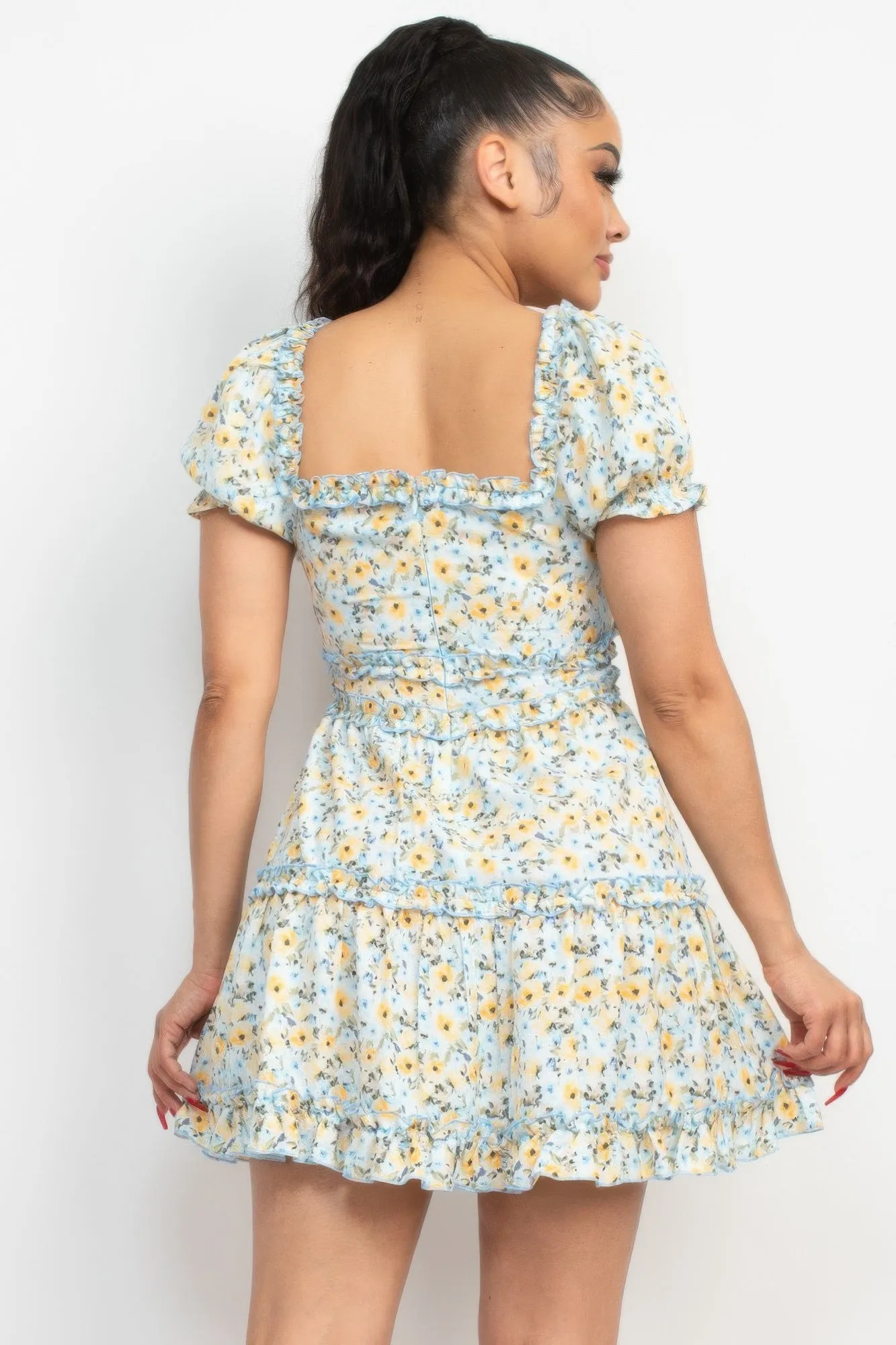 Ruffled Floral Puff Sleeve Dress sold by Gigi Laurent product image thumbnail 5