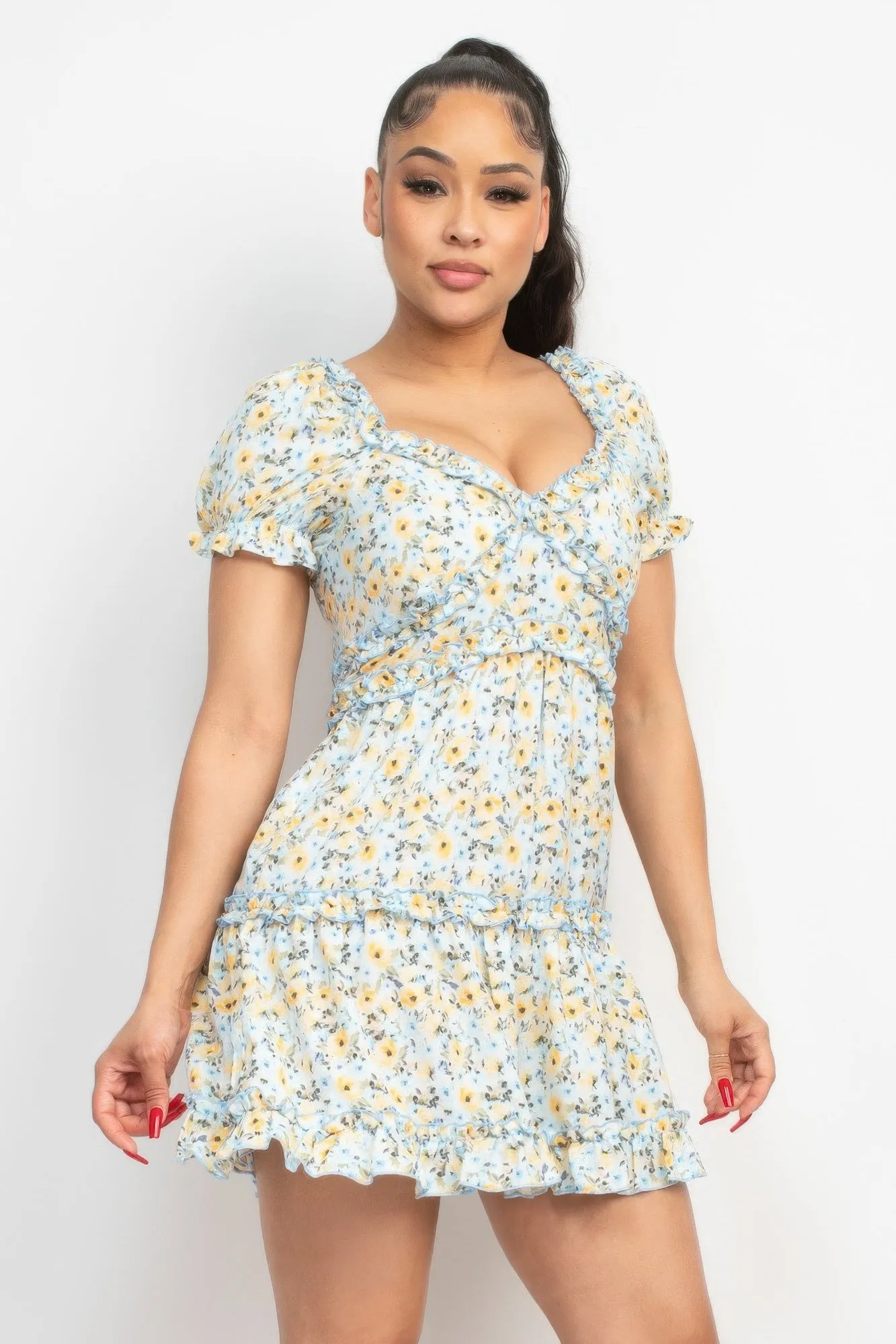 Ruffled Floral Puff Sleeve Dress sold by Gigi Laurent product image thumbnail 3