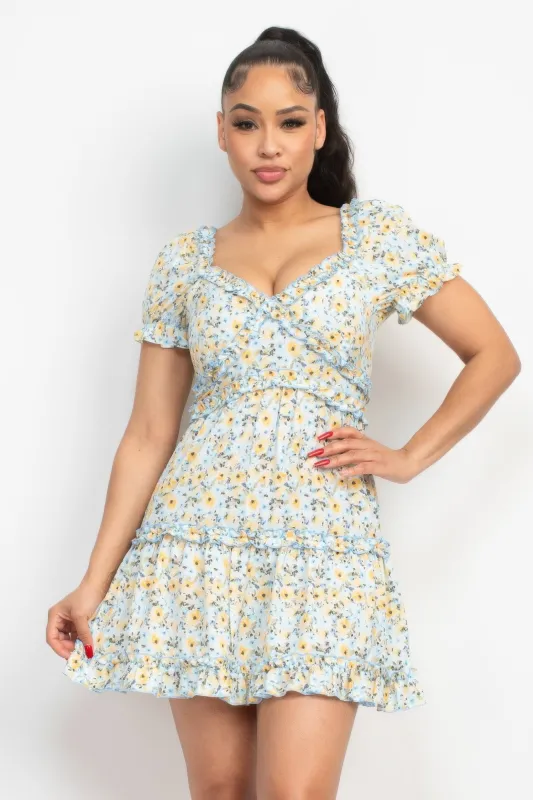 Ruffled Floral Puff Sleeve Dress sold by Gigi Laurent