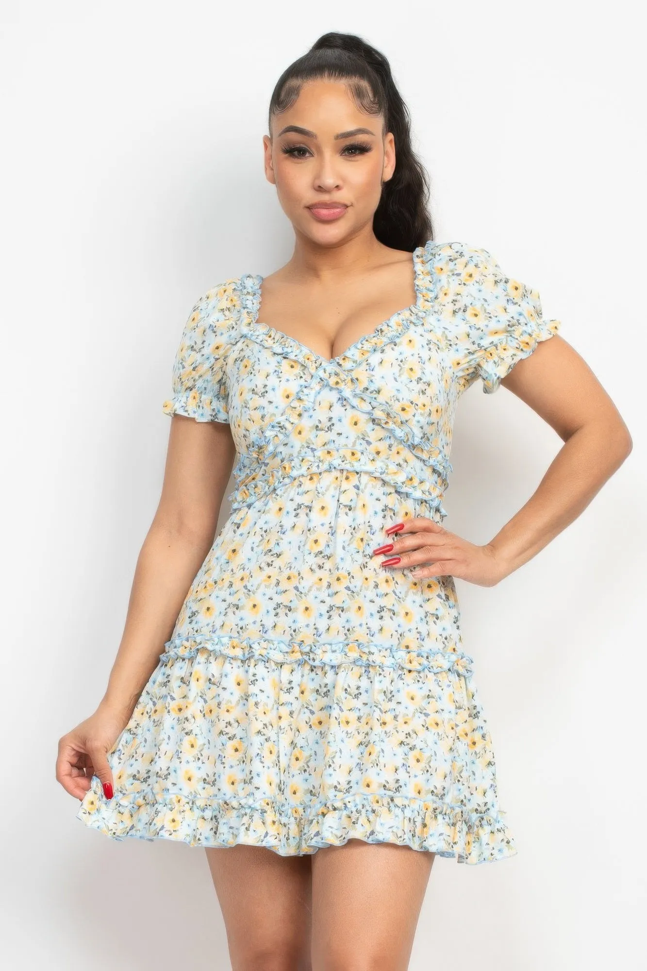 Ruffled Floral Puff Sleeve Dress sold by Gigi Laurent